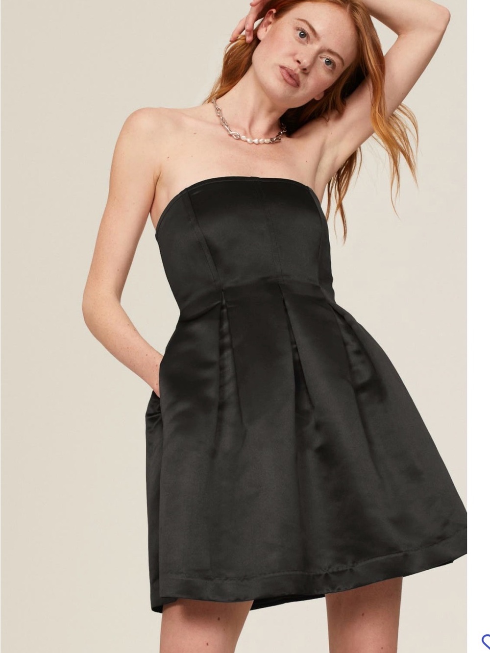 Strapless Black Satin Fit-and-Flare Dress